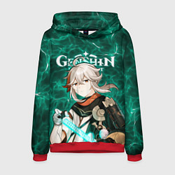 Толстовка-худи мужская Кадзуха на фоне воздушных частиц, цвет: 3D-красный