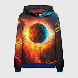Толстовка-худи мужская Планета в огненном космосе, цвет: 3D-синий