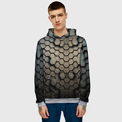 Толстовка-худи мужская Сталь и соты, цвет: 3D-меланж — фото 2