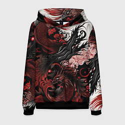 Толстовка-худи мужская Красный Irezumi узор, цвет: 3D-черный