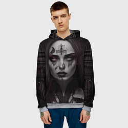Толстовка-худи мужская Готическая девушка Джелвира, цвет: 3D-меланж — фото 2