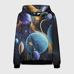 Толстовка-худи мужская Планеты во вселенной, цвет: 3D-черный