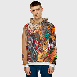 Толстовка-худи мужская Иредзуми: демон и дракон, цвет: 3D-белый — фото 2