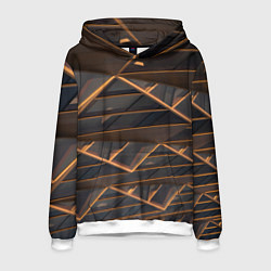 Толстовка-худи мужская Объёмные оранжевые линии и серые фигуры, цвет: 3D-белый