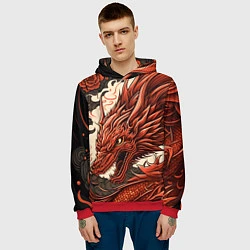 Толстовка-худи мужская Японский краcный дракон, цвет: 3D-красный — фото 2
