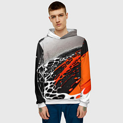 Толстовка-худи мужская Черно-оранжевые капли, цвет: 3D-белый — фото 2
