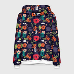 Толстовка-худи мужская Разноцветные завитки, цвет: 3D-белый