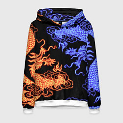 Толстовка-худи мужская Парящие неоновые драконы, цвет: 3D-белый