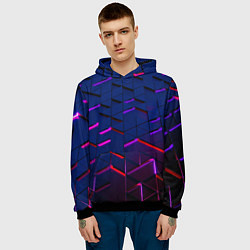 Толстовка-худи мужская Неоновые треугольники с подсветкой, цвет: 3D-черный — фото 2