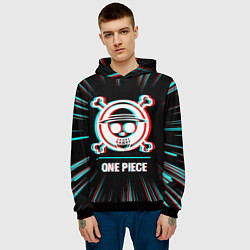 Толстовка-худи мужская Символ One Piece в стиле glitch на темном фоне, цвет: 3D-черный — фото 2