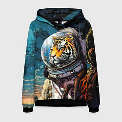 Толстовка-худи мужская Тигр космонавт на далекой планете, цвет: 3D-черный
