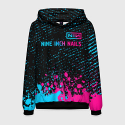 Толстовка-худи мужская Nine Inch Nails - neon gradient: символ сверху, цвет: 3D-черный