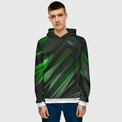 Толстовка-худи мужская Green black abstract, цвет: 3D-белый — фото 2