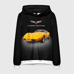Толстовка-худи мужская Американский спорткар Chevrolet Corvette Stingray, цвет: 3D-белый