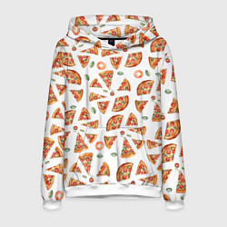 Толстовка-худи мужская Кусочки пиццы - паттерн на белом, цвет: 3D-белый