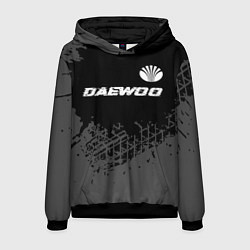 Толстовка-худи мужская Daewoo speed на темном фоне со следами шин: символ, цвет: 3D-черный
