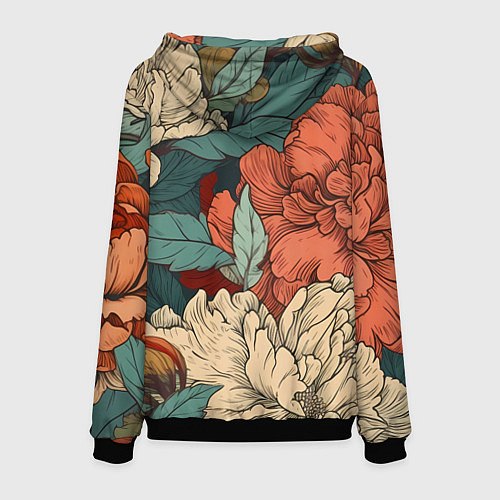 Мужская толстовка Цветущие пионы / 3D-Черный – фото 2