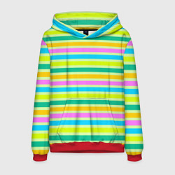 Толстовка-худи мужская Желто-зеленый полосатый узор, цвет: 3D-красный