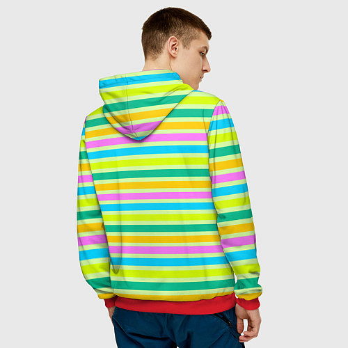 Мужская толстовка Желто-зеленый полосатый узор / 3D-Красный – фото 4
