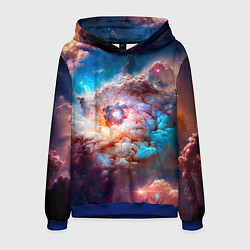 Толстовка-худи мужская Небула в космосе в голубо-розовых тонах - нейронна, цвет: 3D-синий