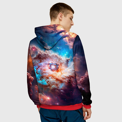 Мужская толстовка Небула в космосе в голубо-розовых тонах - нейронна / 3D-Красный – фото 4
