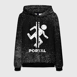 Толстовка-худи мужская Portal с потертостями на темном фоне, цвет: 3D-черный