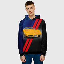 Толстовка-худи мужская Классический спорткар Chevrolet Corvette Stingray, цвет: 3D-черный — фото 2
