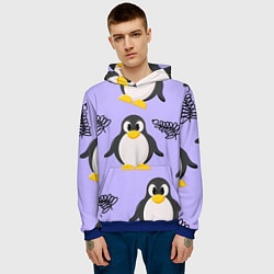 Толстовка-худи мужская Пингвин и веточка, цвет: 3D-синий — фото 2