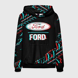 Толстовка-худи мужская Значок Ford в стиле glitch на темном фоне, цвет: 3D-черный