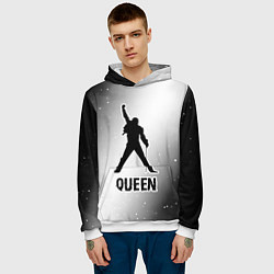 Толстовка-худи мужская Queen glitch на светлом фоне, цвет: 3D-белый — фото 2