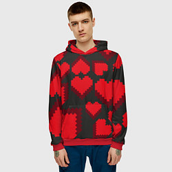 Толстовка-худи мужская Pixel hearts, цвет: 3D-красный — фото 2