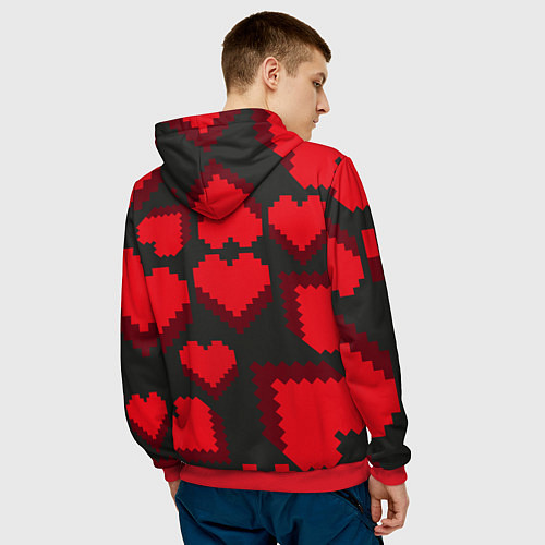 Мужская толстовка Pixel hearts / 3D-Красный – фото 4