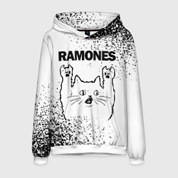 Толстовка-худи мужская Ramones рок кот на светлом фоне, цвет: 3D-белый