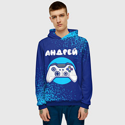 Толстовка-худи мужская Андрей геймер, цвет: 3D-синий — фото 2
