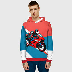 Толстовка-худи мужская Нарисованный мотоциклист, цвет: 3D-красный — фото 2