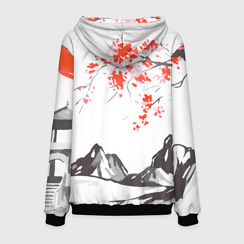 Мужская толстовка Цветущая сакура и солнце - Япония / 3D-Черный – фото 2