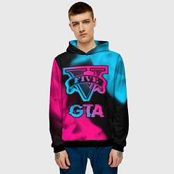 Толстовка-худи мужская GTA - neon gradient, цвет: 3D-черный — фото 2