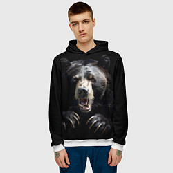 Толстовка-худи мужская Бурый атакующий медведь, цвет: 3D-белый — фото 2