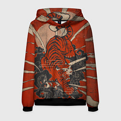 Толстовка-худи мужская Тигр в японском стиле, цвет: 3D-черный