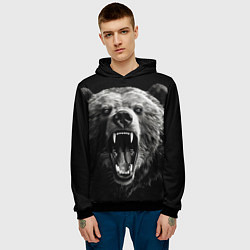 Толстовка-худи мужская Агрессивный таежный медведь, цвет: 3D-черный — фото 2