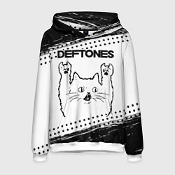 Толстовка-худи мужская Deftones рок кот на светлом фоне, цвет: 3D-белый