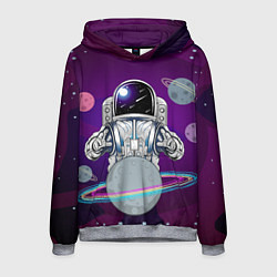 Толстовка-худи мужская Космонавт с планетами и звездами, цвет: 3D-меланж