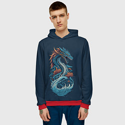 Толстовка-худи мужская Синий дракон от нейросети, цвет: 3D-красный — фото 2