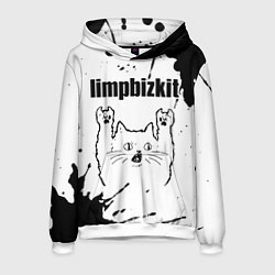 Толстовка-худи мужская Limp Bizkit рок кот на светлом фоне, цвет: 3D-белый