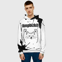 Толстовка-худи мужская Limp Bizkit рок кот на светлом фоне, цвет: 3D-белый — фото 2