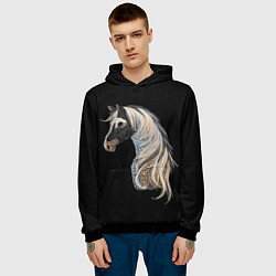 Толстовка-худи мужская Вышивка Лошадь, цвет: 3D-черный — фото 2