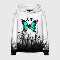 Толстовка-худи мужская С бабочкой на фоне японского иероглифа, цвет: 3D-черный