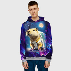 Толстовка-худи мужская Капибара-космонавт - нейросеть, цвет: 3D-меланж — фото 2