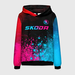 Толстовка-худи мужская Skoda - neon gradient: символ сверху, цвет: 3D-черный