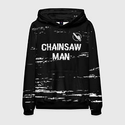 Толстовка-худи мужская Chainsaw Man glitch на темном фоне: символ сверху, цвет: 3D-черный